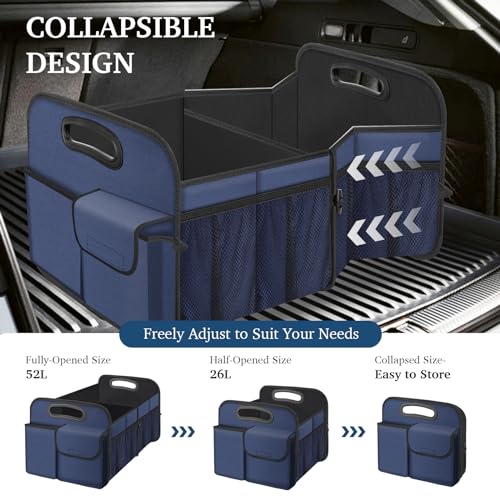 Image of Femuar Car Trunk Organizer, Collapsible, Waterproof, Non-Slip, Blue, 52L, 5 Compartments, Rectangular, Portable, Practical /Functional