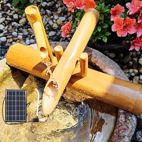 Fontaine solaire en bambou avec pompe kit complet extérieur 80cm