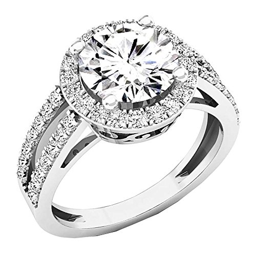 Dazzlingrock Collection Sterling Silver 8 MM Round Lab Created White Sapphire & Diamond Halo Engagement Ring, Size 10