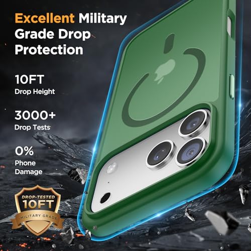 Image of Miracase Magnetic for iPhone 17 Pro Case 6.3 inch with Screen Protector, [Compatible with MagSafe] Military-Grade Protection, Anti-Fingerprint, Slim Thin Phone Case for 17 Pro Cover, Green
