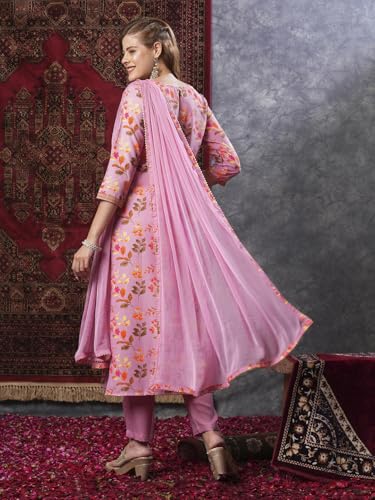 Image of GoSriKi Women's Cotton Blend Printed Straight Kurta and Pant with Dupatta Set