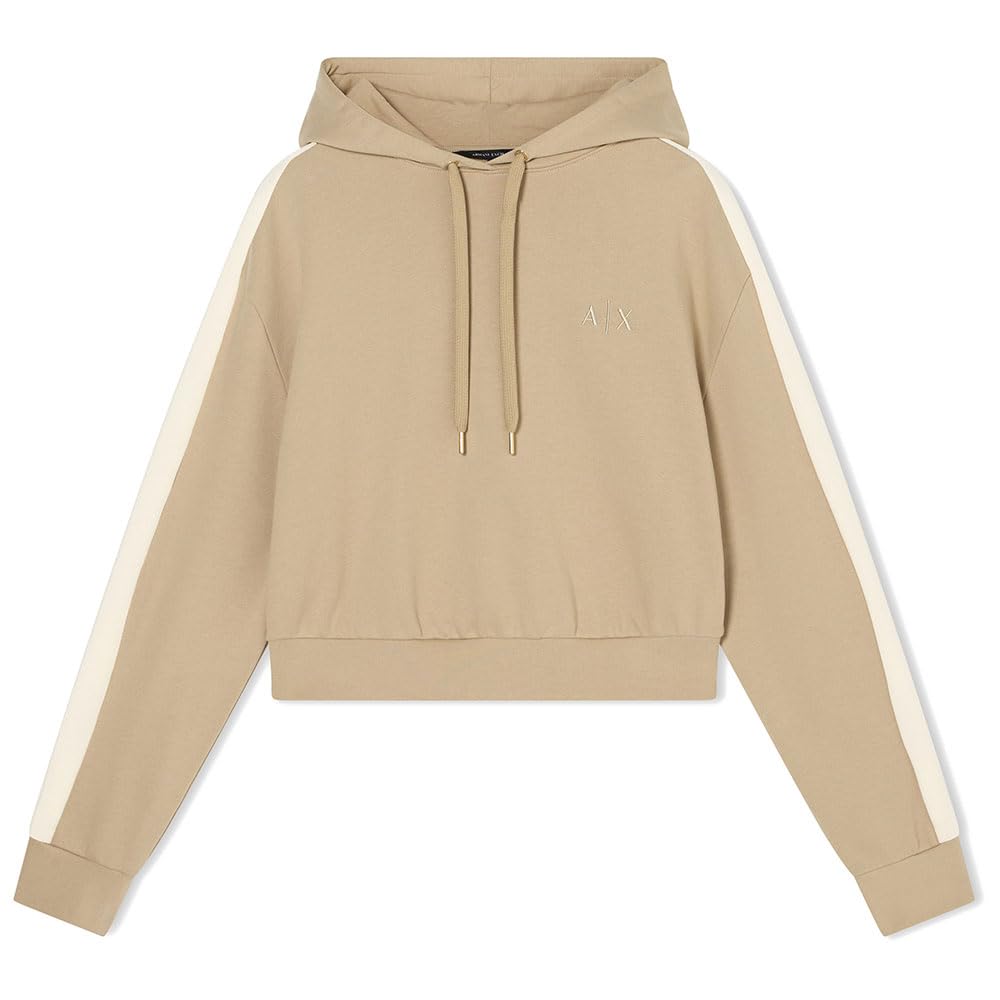 Armani Exchange Embroidered On Tone Logo Sleeves Stripes Bicouloured Drawstring Felpa con Cappuccio Donna