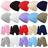 Suhine 20 Pcs Toddlers Beanie Hat Stretch Mittens Set Includes Warm Soft Knitted Chunky Winter Hats Cute Baby Gloves for Kids (Classic Color)
