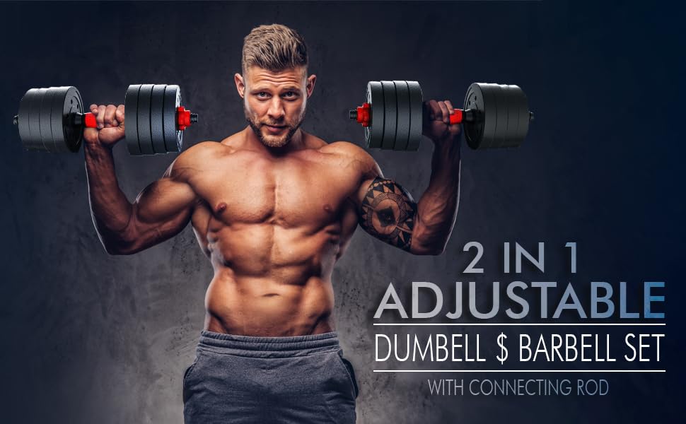2 in 1 Adjustable Dumbbells Barbell Weights Set 15kg/20kg/30kg/40Kg - Dumbbells Set with Connecting Rod- Home Training Gym Equipment, Lifting, Workout dumbbell sets for women & men - Image 4