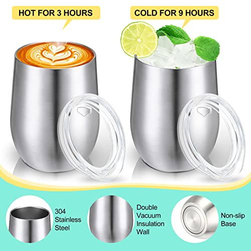 30 Pack Stainless Steel Wine Tumblers With Lids 12 Oz Silver Stemless Wine Cups Double Wall Insulated Wine Mug Glasses For Home Hot Or Cold Drink Wine Coffee Cocktails Champagne Or Other Beverages #TOP2