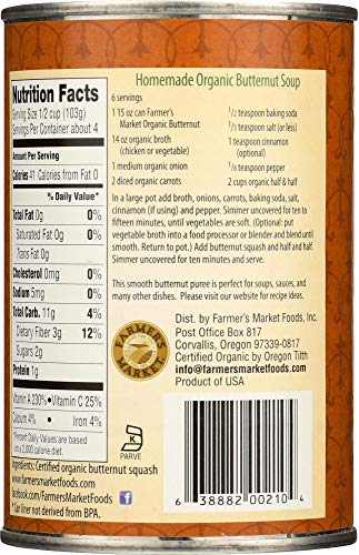 Farmer's Market Organic Canned Butternut Squash Puree, 15 Ounce (Pack of 2) - Thumbnail 3