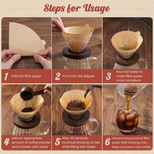 Image of 300Pcs Coffee Filters #2, Disposable Unbleached V60 Coffee Filter 2-4 Cup