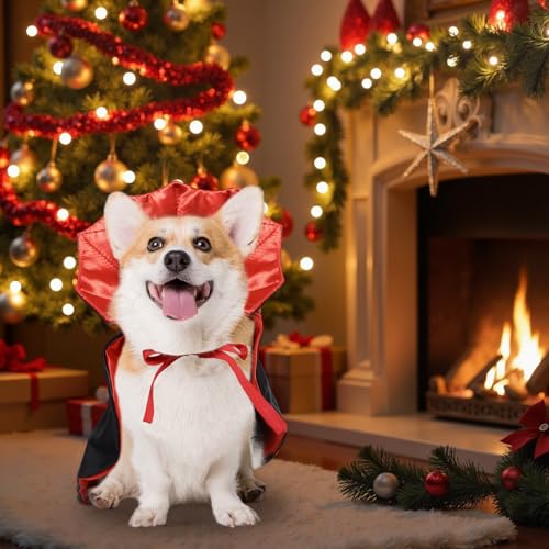ROSAUI Weihnachten Hundekostüm Umhang, Rot-Schwarzes Cape für Hunde & Katzen, Festliches Weihnachts Outfit für Fotos, Party & Geschenk, Bequeme Haustier Verkleidung für Winter