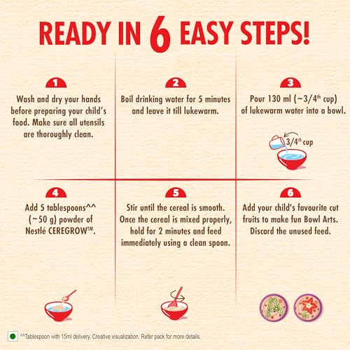 Image of CEREGROW Multigrain Cereal with Milk & Fruits, From 2-6 years, With Iron, Protein, Calcium, 19 Nutrients, Instant Cereal, 300g, Bag-in-box Pack