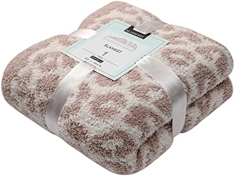 bearberry Fuzzy Leopard Knitted Throw Blanket Soft Cozy Warm Microfiber Blanket for Couch Sofa Bed Travel (Stone/Cream, 50"x60")