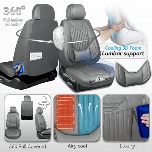 CAR PASS Luxury Nappa Leather Car Seat Covers Full Set, Lumbar Support Seat Covers for Car 5 Seats, Waterproof Car Seat Protector, Automotive Seat Covers Universal Fit for Most Sedans SUV Trucks Gray by CAR PASS - Used condition - Image 4