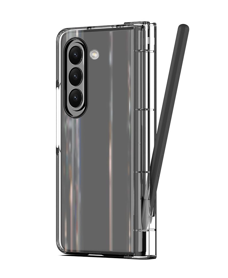 DNGN Galaxy Z Fold 5 Case [Hinge Protection] [S Pen Holder] Crystal Clear Slim Fit Thin Hard PC Cover for Samsung Galaxy Z Fold 5 Phone Bumper (Transparent)