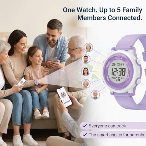 Image of BAWY Kids Tracking Watch Compatible with Apple Find My | Digital Watch with Tag for Kids Tracker Bluetooth GPS 30M Outdoor Range No Sim Needed | Anti-Lost Alert, Alarm, Waterproof Watch (Purple)