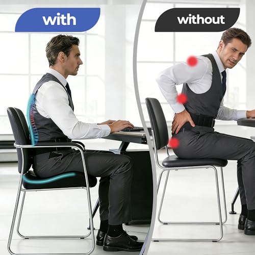 Image of Seat Cushions for Office Chairs & Car, Ergonomic Memory Foam Seat Cushion with Breathable Holes for Tailbone Pain Relief, Sciatica