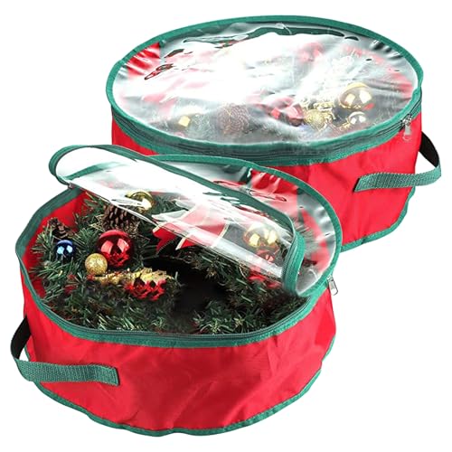 MeiBoAll 2PCS 50cm Xmas Wreath Storage Bag Christmas Wreath Storage Garland Holiday Container with Clear Window Tear Resistant Fabric-Zippered Reinforced Handle (2PCS, 20in)