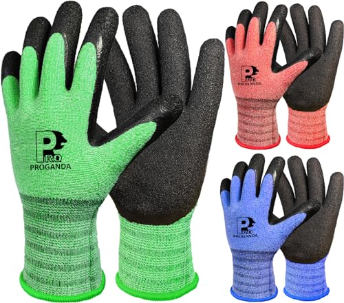 Gardening Gloves 3 Pairs for Men Women, Superior Grip Latex Coate...
