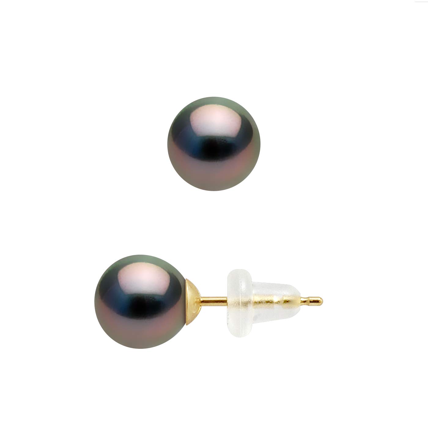 PEARLS & COLORS - Boucles d'Oreilles Prestige Véritables Perles de Culture de Tahiti Rondes 7.5-8 mm - Qualité A + - Disponibles Or Jaune et Or Blanc - Bijou Femme - Écrin Offert
