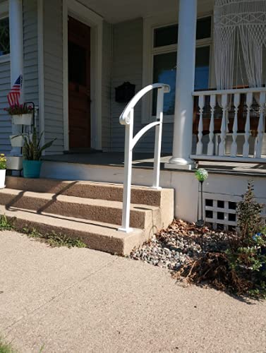 Atemou Transitional Handrail 3-Step Handrail Fits 1 or 3 Steps Black Stair Rail Wrought Iron Handrail with Installation Kit Hand Rails for Indoor Outdoor Steps