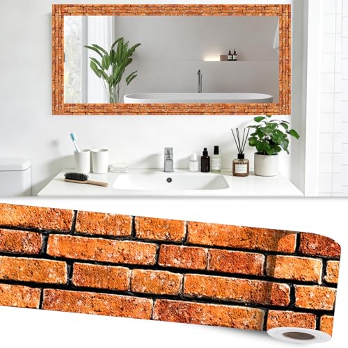 Image of Nuxovilar Vintage Brick Peel Stick Wall Border PVC 3.94x16.4' | Wall Trim, Molding Decal, Peel Stick Border, Adhesive Frame, for Bedroom, Kitchen, Living Room (Vintage Brick)