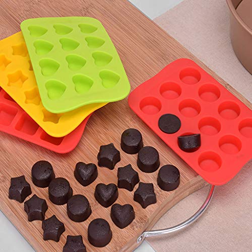 Ice Cube Trays 4 Pack, Heart Square Round Satr Shape Ice Cube,Bcdshop Easy-Release Silicone Freeze Mold Pudding Jelly Chocolate Maker 12-Ice Cube (Red) #TOP2
