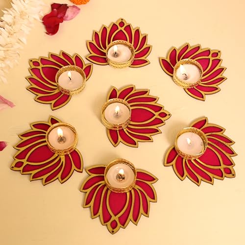 Image of Ascension Decorative Lotus Tealight Candle Holder Stand Set of 7 - Lotus Reusable Diya for Floor Rangoli & Diwali Decoration Items, Home Decor, Diyas Indoor Outdoor Office Decor Gifting Items