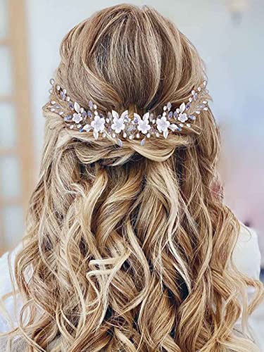 Vakkery Accessoires Cheveux Mariage de Fleurs pour Femmes Bijoux Cheveux Mariage en Cristal avec Perle pour Mariée et Filles Cover