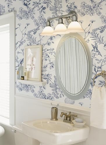 Safiyya Peel and Stick Wallpaper Blue and White Contact Paper Floral Birds Wall Paper Modern Boho Removable Self Adhesive Wallpaper Vinyl Rolls 118"x17.3"