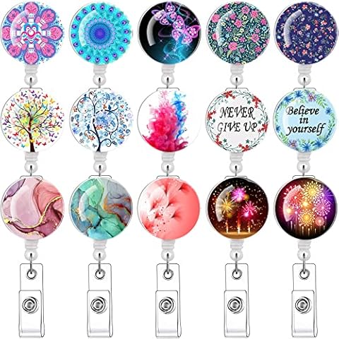 15Pcs Nurse Badge Reels Retractable Cute Retractable Badge Holder with Clip Retractable ID Badge Clip Retractable ID Badge Holders Retractable Cute Cover