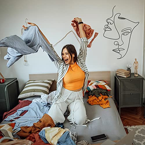 Superdant Figure Pvc Wall Sticker Line Abstract Woman Face Line Pattern Wall Decals Diy Vinyl Wall Art For Living Room Bedroom Bathroom Home Decoration Black 21"X14" #TOP2