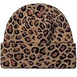 KORADI Women's Leopard Print Knit Hat Men's Cuffed Beanie Winter Warm Ski Skull Caps Khaki