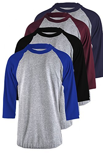 TOP LEGGINGTL Men's 4 Pack 3/4 Sleeve Baseball Cotton Crew Neck Jersey Raglan Tee Shirts S to 5XL