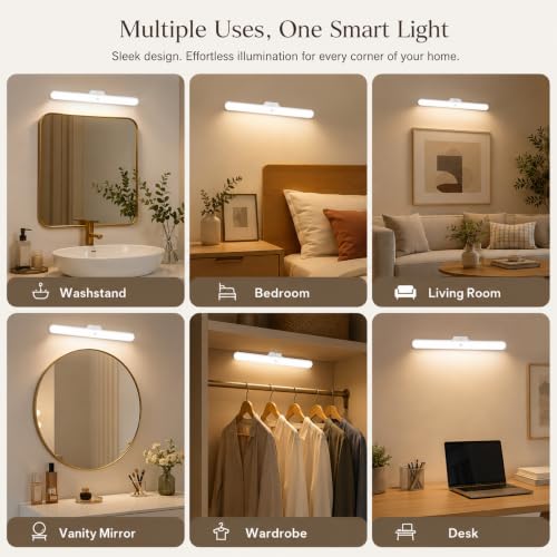 Image of Magnetic Rechargeable LED Light Bar - 30 cm White Plastic Under‑Cabinet & Closet Lamp with Touch‑Control, Dimmable, Multiple Light Modes, Portable Battery‑Powered, Ideal for Kitchen, Wardrobe, Makeup