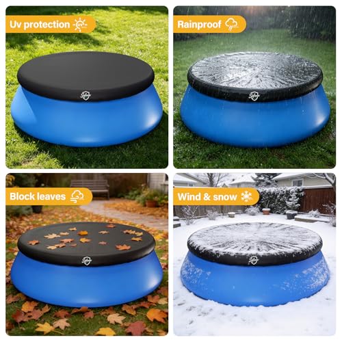 SAFANA Pool Covers for 15ft Inflatable Easy Set Pool [ Top Ring < 13.8ft ] Round Pool Cover Above Ground with Elastic Band, Windproof Block Leaves by Safana - Used condition - Image 7