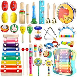 ENCOUN Juguetes Instrumentos Musicales, 33PCS Instrumentos Musicales Madera para Niño, Educativo Musical de Bebé, Juguetes Madera Bebe, Instrumentos Musicales Infantiles, Juegos Montessori 1 año