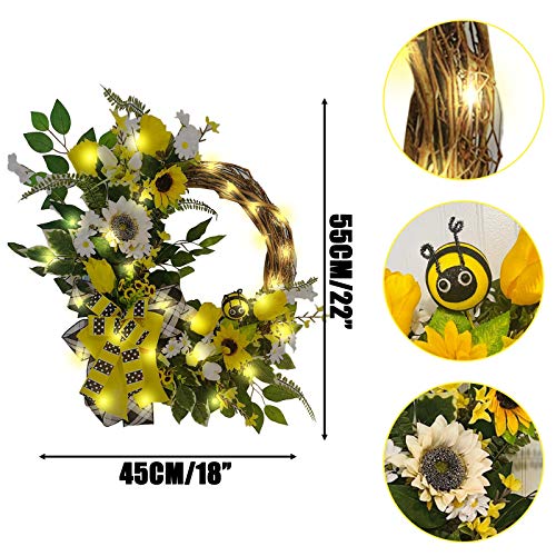 image for TREEP Front Door Wreath Sunflower Leaf Bee Wreaths Garland Spring Summ