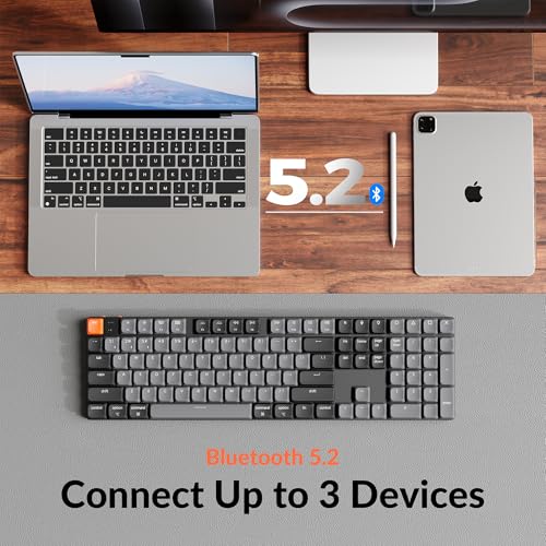 Image of Keychron K5 Version 2 Wireless Bluetooth Low Profile Mechanical Keyboard | QMK Launcher, 100% Full-Size Layout with Milk POM Red Switch, White Backlit with Shine-Through Keycaps for Mac Windows Linux