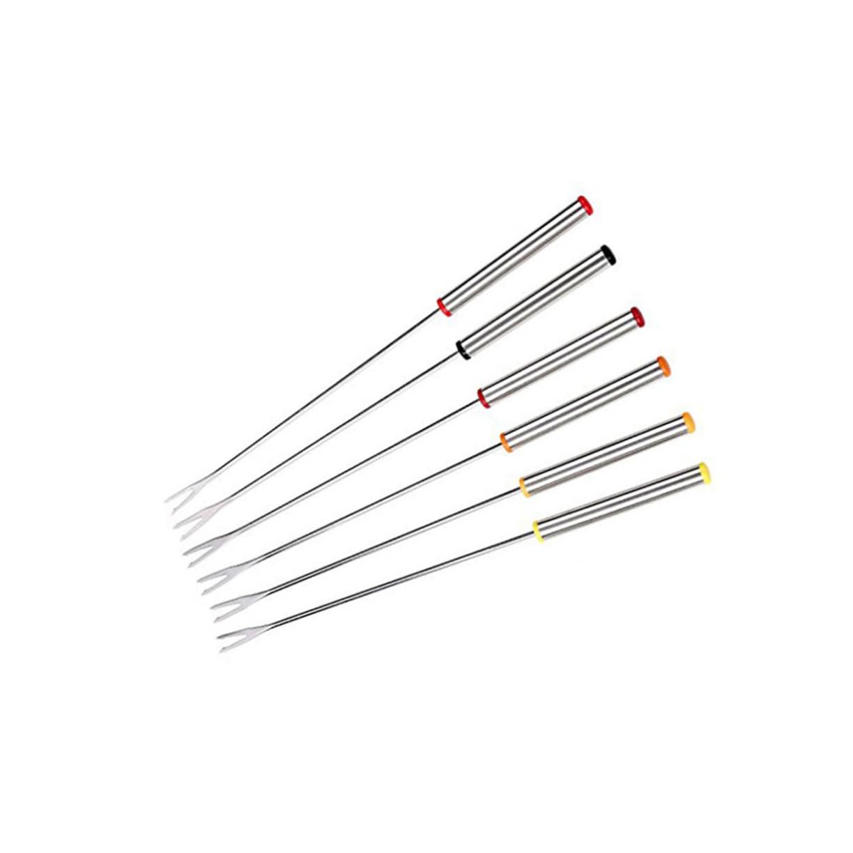 PRETYZOOM 24cm Heavy Silverware 6pc Dessert Forks Stainless Steel Heat Resistant Handles for Fondue Sets and Chocolate Fondue Random Color