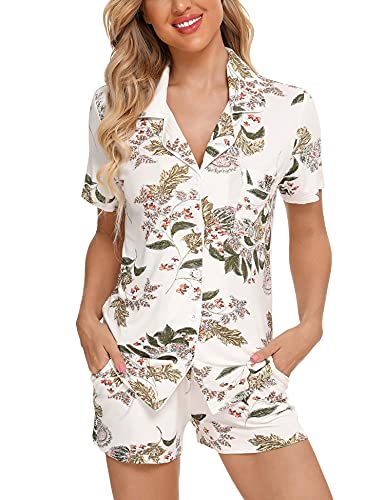 Anjue Womens Pajamas Set Short Sleeve Sleepwear Button Down Nightwear Shorts Soft Pj Sets S-XXL2