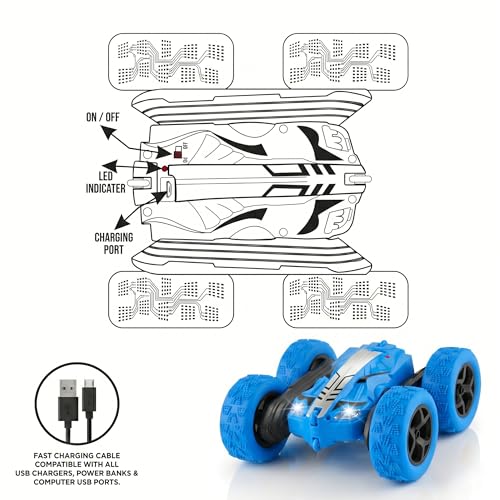 Image of Amazon Brand - Jam & Honey Off Roader Rechargeable Remote Control Car | RC Monster Truck with LED Headlights, Type-C Charging, Anti-Skid Tyres, 120 Ft Range | 2.4GHz Remote Controller - Blue (MT0624)