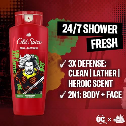 Image of Old Spice Body Wash for Men, Aquaman: King of Atlantis, 3X Defense, 24 /7 Shower Fresh with Lasting Scent, Cleansing 2-in-1 Body & Face Wash, Smell Like a Hero, Fresh Ocean and Seastorm Scent, 24 oz