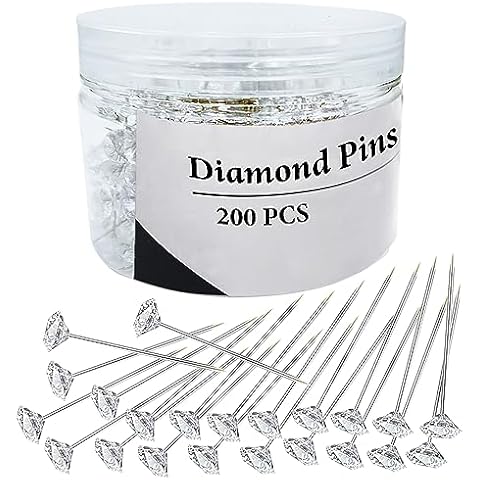 200Pcs Diamond Pins Corsage Boutonniere Pins, 2 Inch Flower Floral Sewing Pins, Straight Rhinestones Pins for Wedding Hair Accessories, Jewelry Decoration DIY Craft, Women and Men Cover