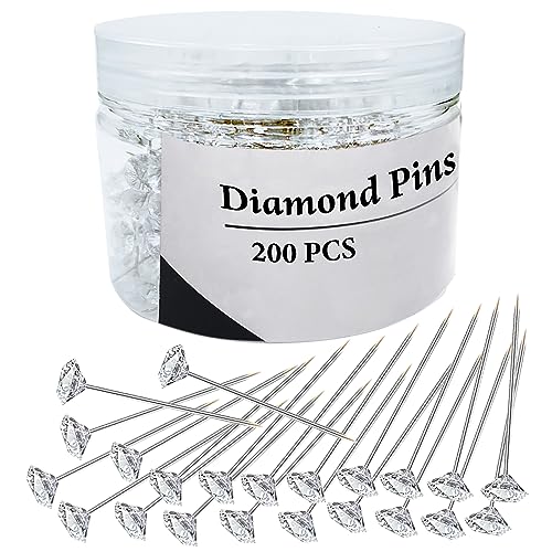 200Pcs Diamond Pins Corsage Boutonniere Pins 2 Inch Flower Floral Sewing Pin Straight Rhinestones Pin for Wedding Hair Accessories Jewelry Decoration DIY Craft Women and Men