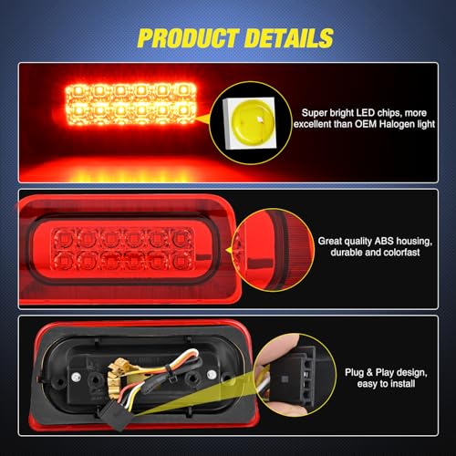 Image of Nilight Third Brake Light Tail High Mount 3rd Stop Lights Red Lens Compatible with Chevy S10 and GMC Sonoma 1994-2003 Isuzu Hombre 1996-2000 Truck Rear Center Cab Lamp