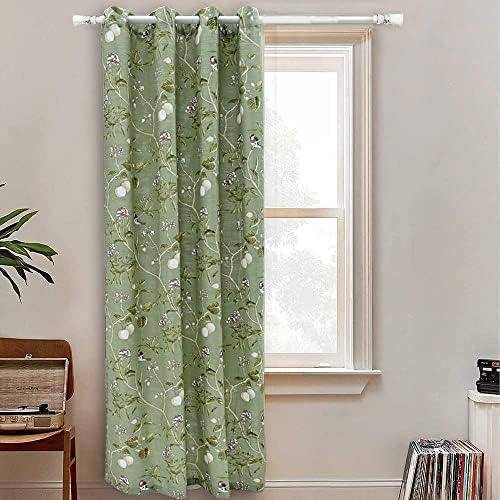 pureaqu Birds Floral Pattern Curtain Panels Grommet Top Curtains for Living Room Printed Country Retro Style Bedroom Window Drapes for Dining Room Kitchen 1 Panel Green W52 x H96 Inch