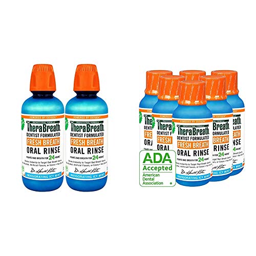 TheraBreath Gluten-Free Fresh Breath Oral Rinse, ICY Mint, 16 Ounce Bottle (Pack of 2) and TheraBreath Gluten-Free Fresh Breath Oral Rinse, ICY Mint, 3 Ounce Bottle (Pack of 6)