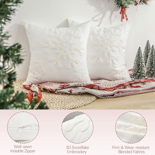Lewondr Christmas Throw Pillow Cover, 2 Pack Snowflake Embroidery Decorative Throw Pillow Case Linen Sofa Cushion Cover for Party Thanksgiving Day Xmas Decor 20"x20"(50x50cm) - White by Lewondr - Image 4