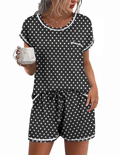 Image of Ekouaer Womens Pajama Sets 2 Piece Soft Short Sleeve Top and Shorts Sleepwear Round Neck Pjs Lounge Set with Pockets