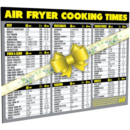 Air Fryer Cooking Times Chart Magnet - Extra Large Easy to Read Airfryer Magnetic Cheat Sheet - Healthy Airfryers Cookbook Accessory Liners Food Kitchen Conversion - Air Fryer Oven Accessories (Grey)