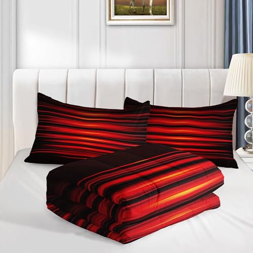 Image of Kids Comforter Set Red Stripes Printed Pattern Bedding Set with 1 Comforter and 2 Pillowcases for Girls Boys Bedroom All Season(Red Stripes Twin)