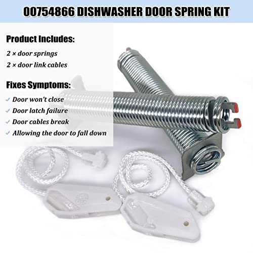 UPGRADED 00754866 Dishwasher Door Spring & Cable Kit - Dishwasher Door Hinge Replacement Parts AP5804978 PS8770519 00623540 00627230 00659339 00751392 3279707